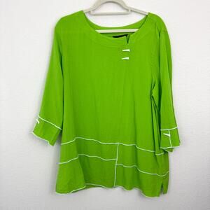 Ali Miles Womens Tunic Top Shirt Size XL Flowy Artsy Lightweight Lime Green